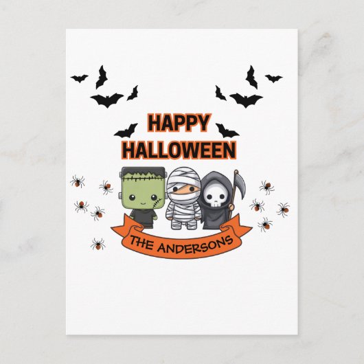 フランケンシュタインミイラ死神かわいい猫ハロウィーン ポストカード (正面)