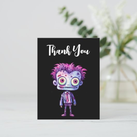 フランケンシュタインモンスタおもしろいー・ハロウィーンおもしろいありがとう ポストカード (スタンド正面)