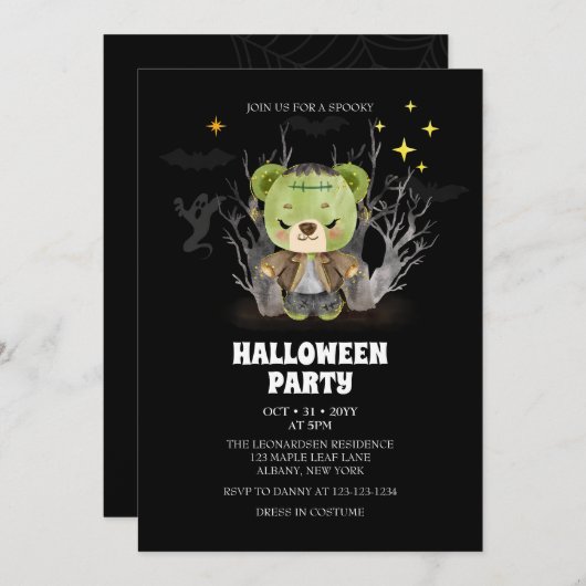 フランケンシュタインモンスターベ不気味アーハローウィンパーティ 招待状 (正面/裏面)