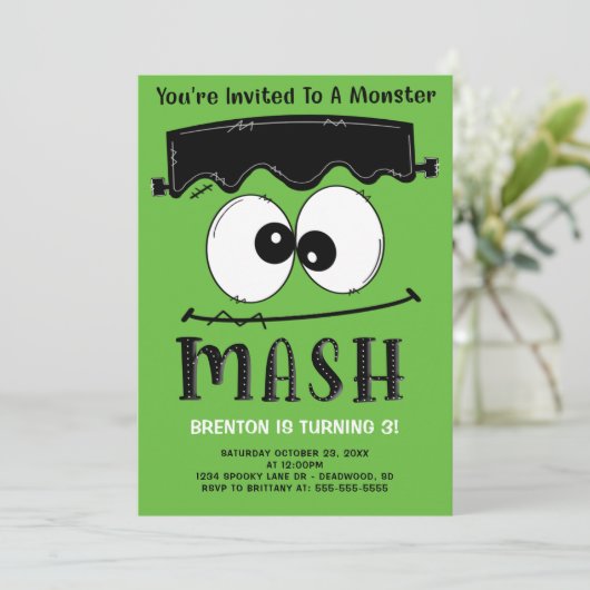 フランケンシュタインモンスターマッシュハロウィーン誕生日パーティー 招待状 (スタンド正面)