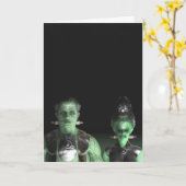 フランケンシュタイン及び花嫁-ハロウィンの挨拶状 カード (黄色い花)