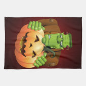 フランケンシュタイン・モンスターマンガとカボチャ キッチンタオル (横)