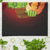 フランケンシュタイン・モンスターマンガとカボチャ キッチンタオル (折り畳み)