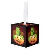 フランケンシュタイン・モンスターマンガとカボチャ キューブオーナメント (正面アングル)