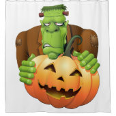 フランケンシュタイン・モンスターマンガとカボチャ シャワーカーテン (正面)