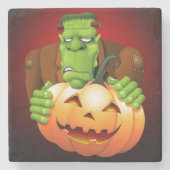 フランケンシュタイン・モンスターマンガとカボチャ ストーンコースター (正面)