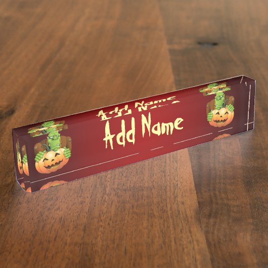 フランケンシュタイン・モンスターマンガとカボチャ デスクネームプレート (側面)