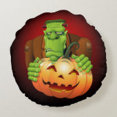 フランケンシュタイン・モンスターマンガとカボチャ ラウンドクッション (裏面)