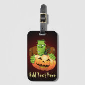 フランケンシュタイン・モンスターマンガとカボチャ ラゲッジタグ (正面縦)