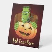 フランケンシュタイン・モンスターマンガとカボチャ 台座サイン (正面)