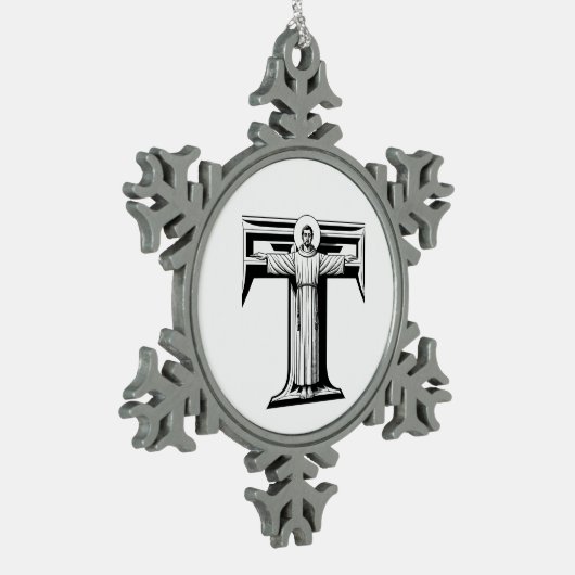 フランシスカンタウとしてのアッシジのAI聖フランシス1 スノーフレークピューターオーナメント (左)