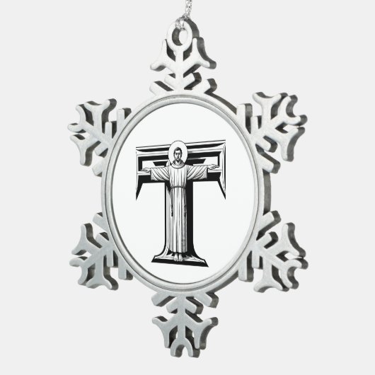 フランシスカンタウとしてのアッシジのAI聖フランシス1 スノーフレークピューターオーナメント (右)