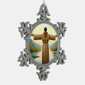 フランシスカンタウとしてのアッシジのAI聖フランシス2 スノーフレークピューターオーナメント (左)