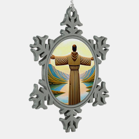 フランシスカンタウとしてのアッシジのAI聖フランシス2 スノーフレークピューターオーナメント (左)