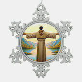 フランシスカンタウとしてのアッシジのAI聖フランシス2 スノーフレークピューターオーナメント (正面)