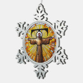 フランシスカンタウとしてのアッシジのAI聖フランシス3 スノーフレークピューターオーナメント (右)