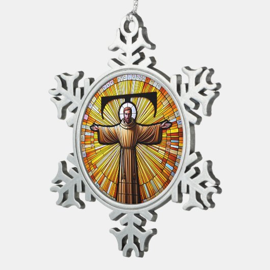 フランシスカンタウとしてのアッシジのAI聖フランシス3 スノーフレークピューターオーナメント (右)