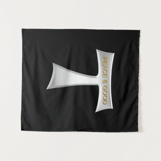 フランシスカンタウ十字平和と良い銀&金ゴールド タペストリー (正面(横))