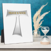 フランシスカンタウ十字平和と良い銀&金ゴールド フォトプラーク (側面)