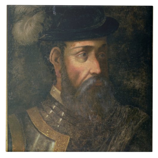フランシスコPizarro (c.1478-1541)のポートレートSpanis タイル (正面)