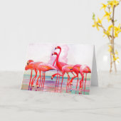 フランシス島リージェイクス著ピンクのフラミンゴ カード (黄色い花)