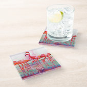 フランシス島リージェイクス著ピンクのフラミンゴ ガラスコースター (アングル)