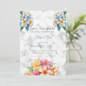 フランジパニハワイアンウェディングデイトカードを保存 招待状 (スタンド正面)