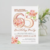 フランジパニフローラピンクオレンジ65th誕生日パーティー 箔招待状 (立ち正面)