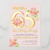 フランジパニフローラピンクオレンジ65th誕生日パーティー 箔招待状 (正面)