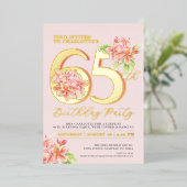 フランジパニフローラピンクオレンジ65th誕生日パーティー 箔招待状 (立ち正面)