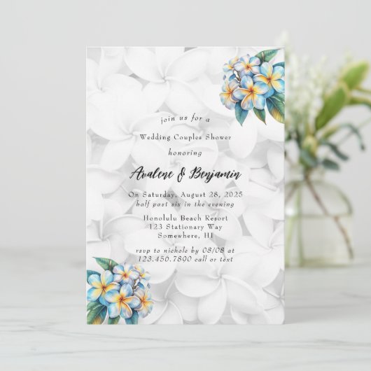 フランジパニフローラ結婚ハワイアンのカップルのシャワー 招待状 (スタンド正面)