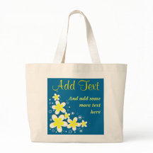 フランジパニプルメリアフローラブルーラージトートバッグ