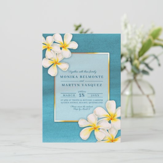 フランジパニ白熱帯花結婚芸術 招待状 (スタンド正面)