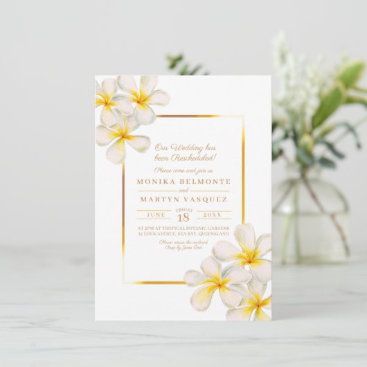 フランジパニ白金ゴールド熱帯再計画型結婚の 招待状 (スタンド正面)