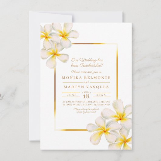 フランジパニ白金ゴールド熱帯再計画型結婚の 招待状 (正面)