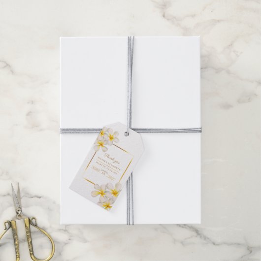 フランジパニ白金ゴールド熱帯花結婚芸術 ギフトタグ (より糸付き)