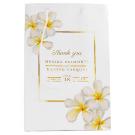 フランジパニ白金ゴールド熱帯花結婚芸術 ミディアムペーパーバッグ