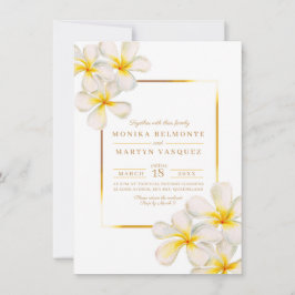 フランジパニ白金ゴールド熱帯花結婚芸術 招待状