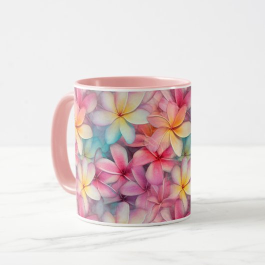 フランジパニ花カラフル熱帯パターン(の模様が)ある マグカップ (正面左)