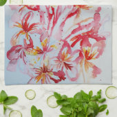 フランジパニ花フラワーウォータカラートロピカル キッチンタオル (折り畳み)