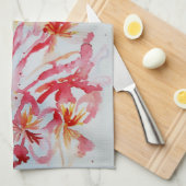 フランジパニ花フラワーウォータカラートロピカル キッチンタオル (四つ折り)