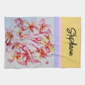 フランジパニ花フラワーウォータカラートロピカル キッチンタオル (横)