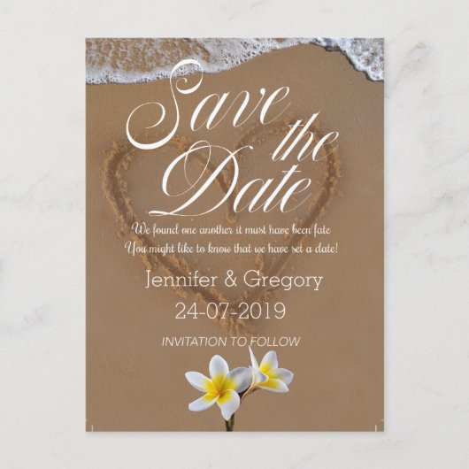 フランジパニ/プルメリアビーチアイランド日付を保存 案内ポストカード (正面)