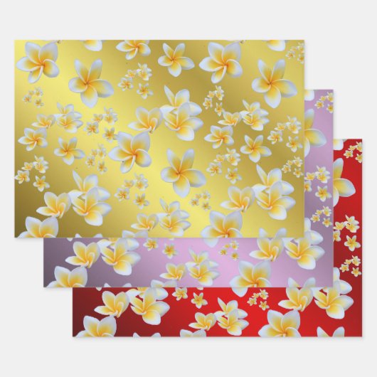 フランジパニ，花，花，デザイン，花，羽毛 ラッピングペーパーシート (セット)