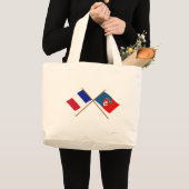 フランスおよびパリの交差させた旗 ラージトートバッグ (正面(商品))