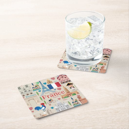 フランスかわいいアイコン スクエアペーパーコースター (インサイチュ)