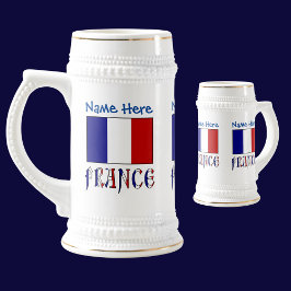 フランスとフランス国旗のブルーのパーソナライズ ビールジョッキ