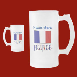フランスとフランス国旗のブルーのパーソナライズ フロストグラスビールジョッキ