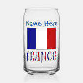 フランスとフランス国旗のブルーカラー名入れ  ガラス缶 (正面)