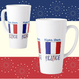 フランスとフランス国旗ブルーのパーソナライズラージデザイン カフェラテマグ
